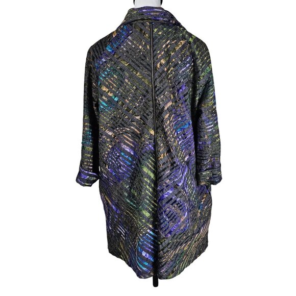 Boho Chic Multicolor Button-Up Jacket L Back Zip Pleats Artsy Lagenlook Lagom - Picture 4 of 12